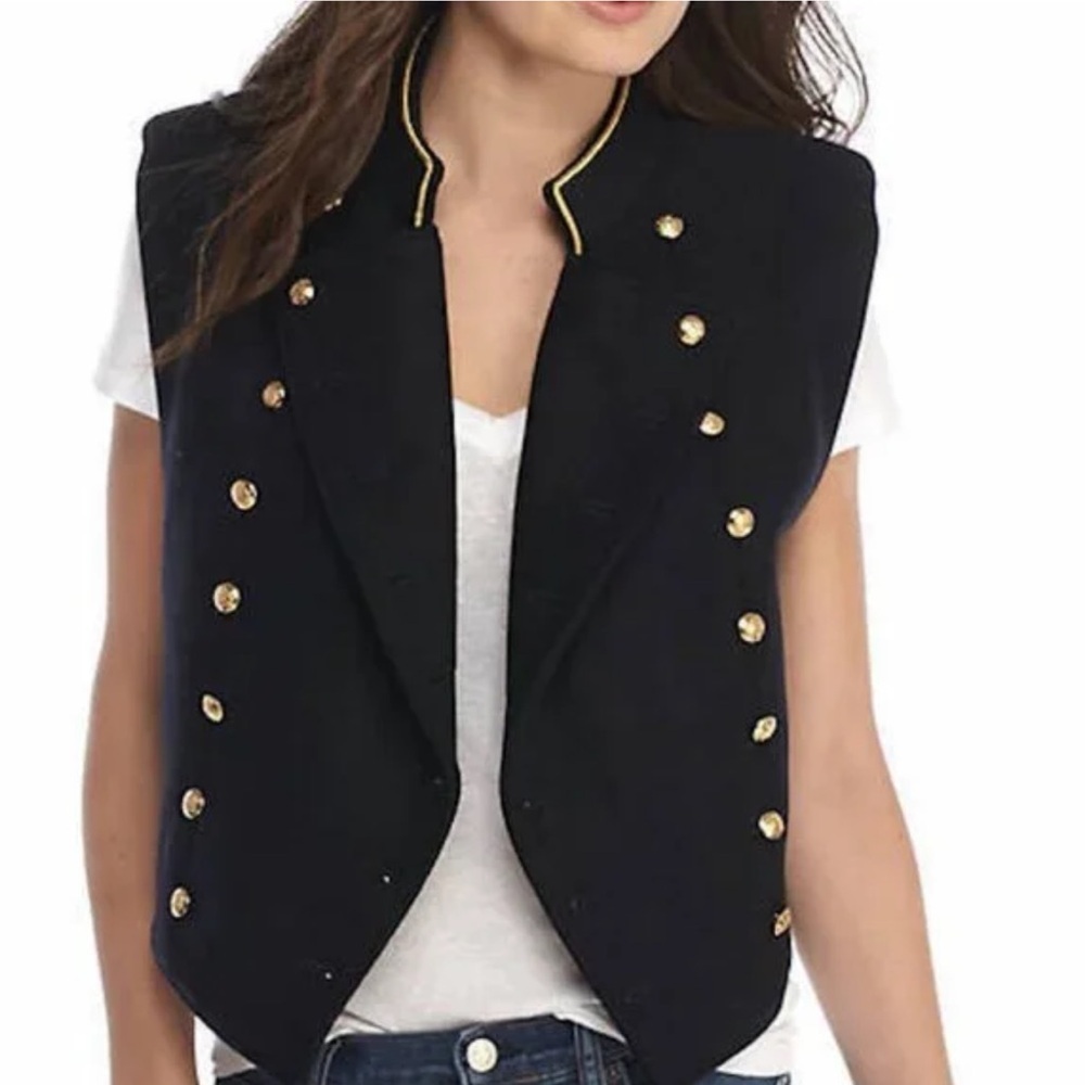 Free People Black Vest with Gold Buttons